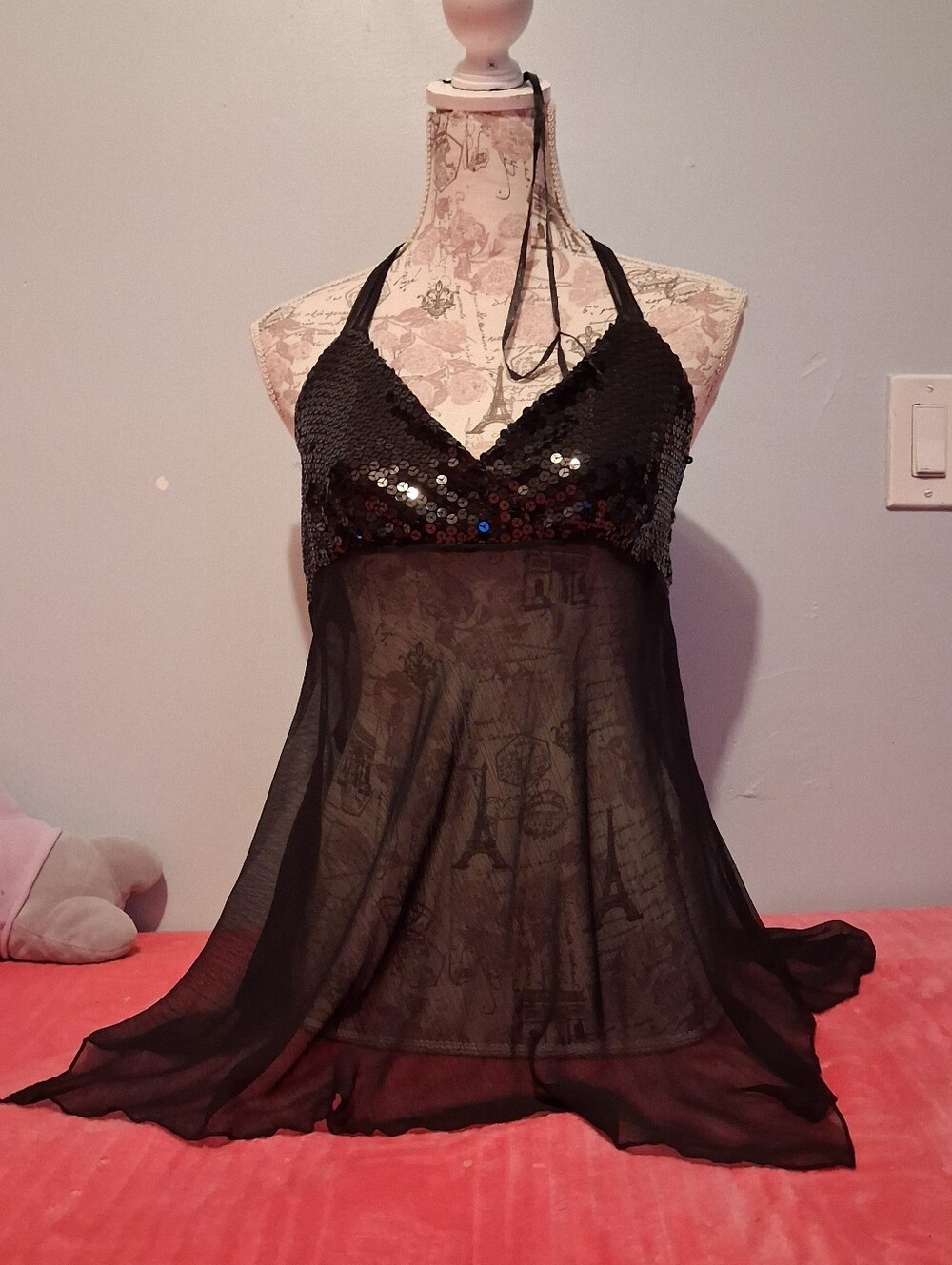 Joyce Leslie Black Sequin Halter Chemise